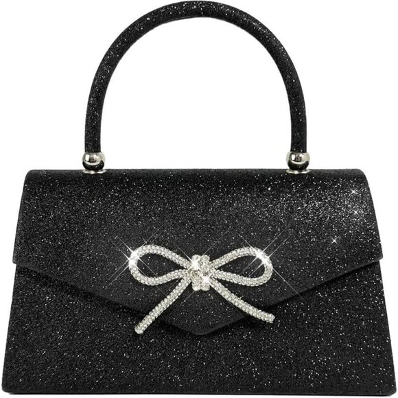 Womens Evening Bag Sparkly Bow Clutch Purse Wedding Party Purses Glitter Rhinest - Picture 1 of 6